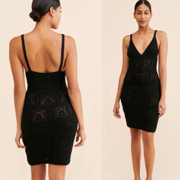 Anthropologie Black Crochet Beach Coverup Bodycon Dress | Large - Picture 2 of 15